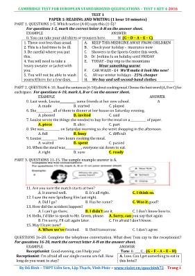 Đề luyện thi B1, 2 - Đề 1 - Đỗ Bình (Kèm đáp án)